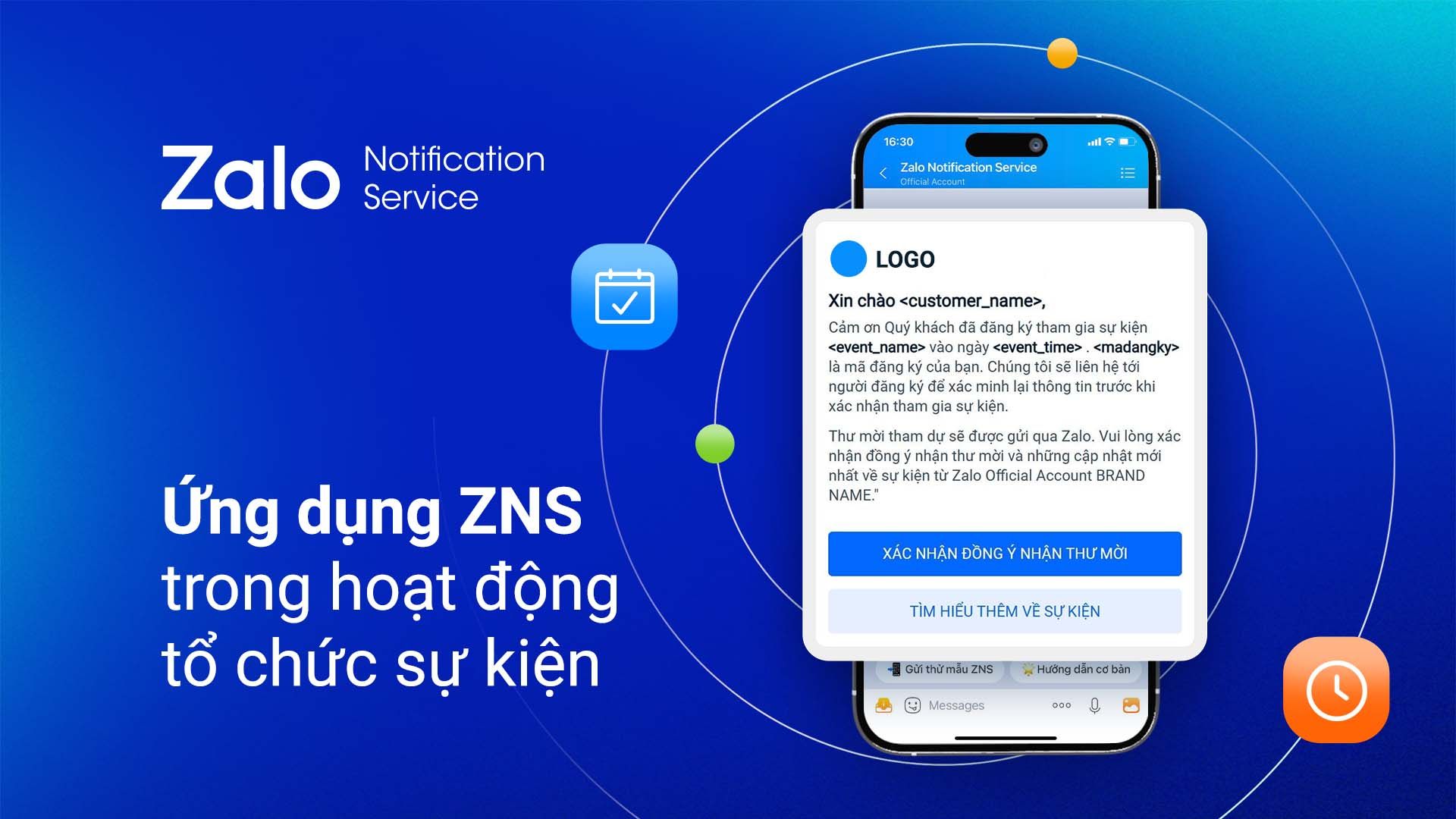Gửi thông báo liên quan đến hoạt động tổ chức sự kiện bằng ZNS